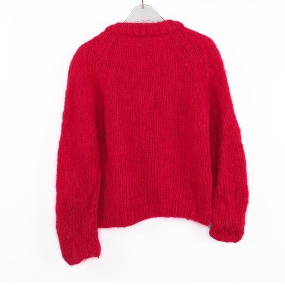 1970s Florenza Vintage Sweater Pink Red Wool Knit V-Neck Sweater Medium - Picture 2 of 4